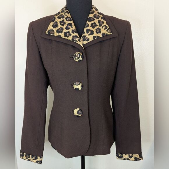 VTG Laura Madrigano Leopard Blazer 90s The Nanny Power Suit Mobwife Eclectic 6 - Picture 1 of 8